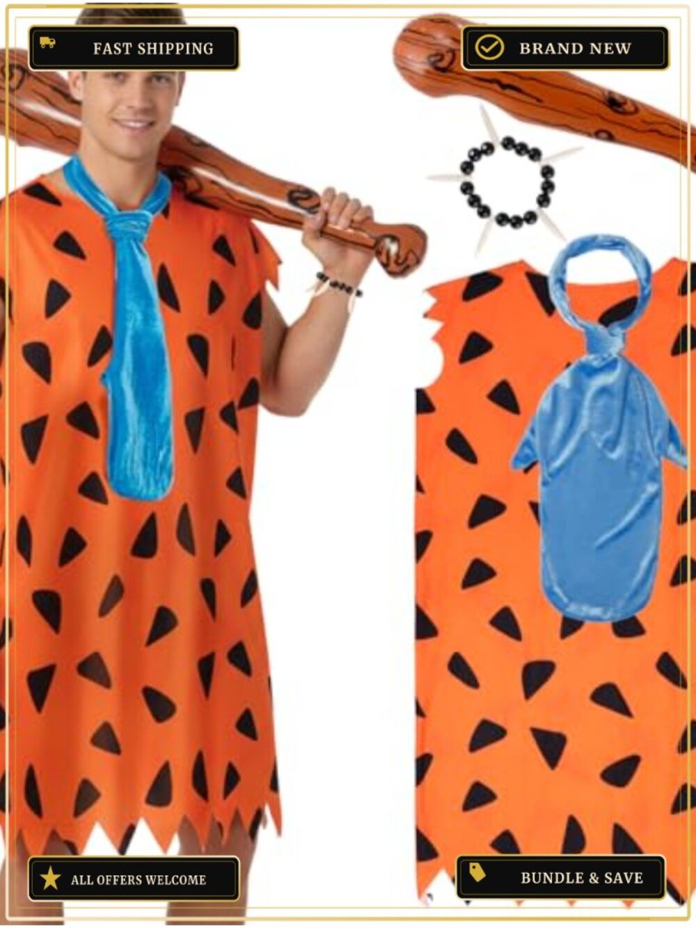 Caveman Halloween Costume Set with Tunic Tie Bat Bracelet